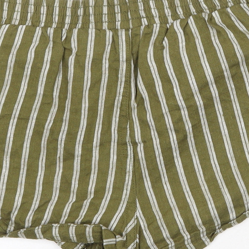 FOREVER 21 Womens Green Striped Linen Sweat Shorts Size S Regular Pull On