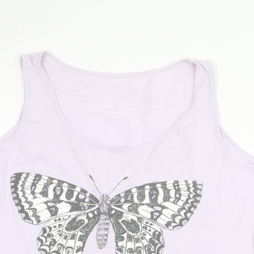 George Womens Purple 100% Cotton Basic Tank Size 16 Round Neck - Butterfly Print, Size 16/18