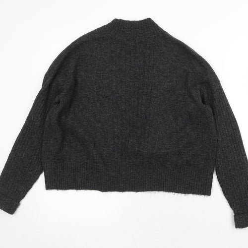 Miss Selfridge Womens Grey V-Neck Acrylic Cardigan Jumper Size S