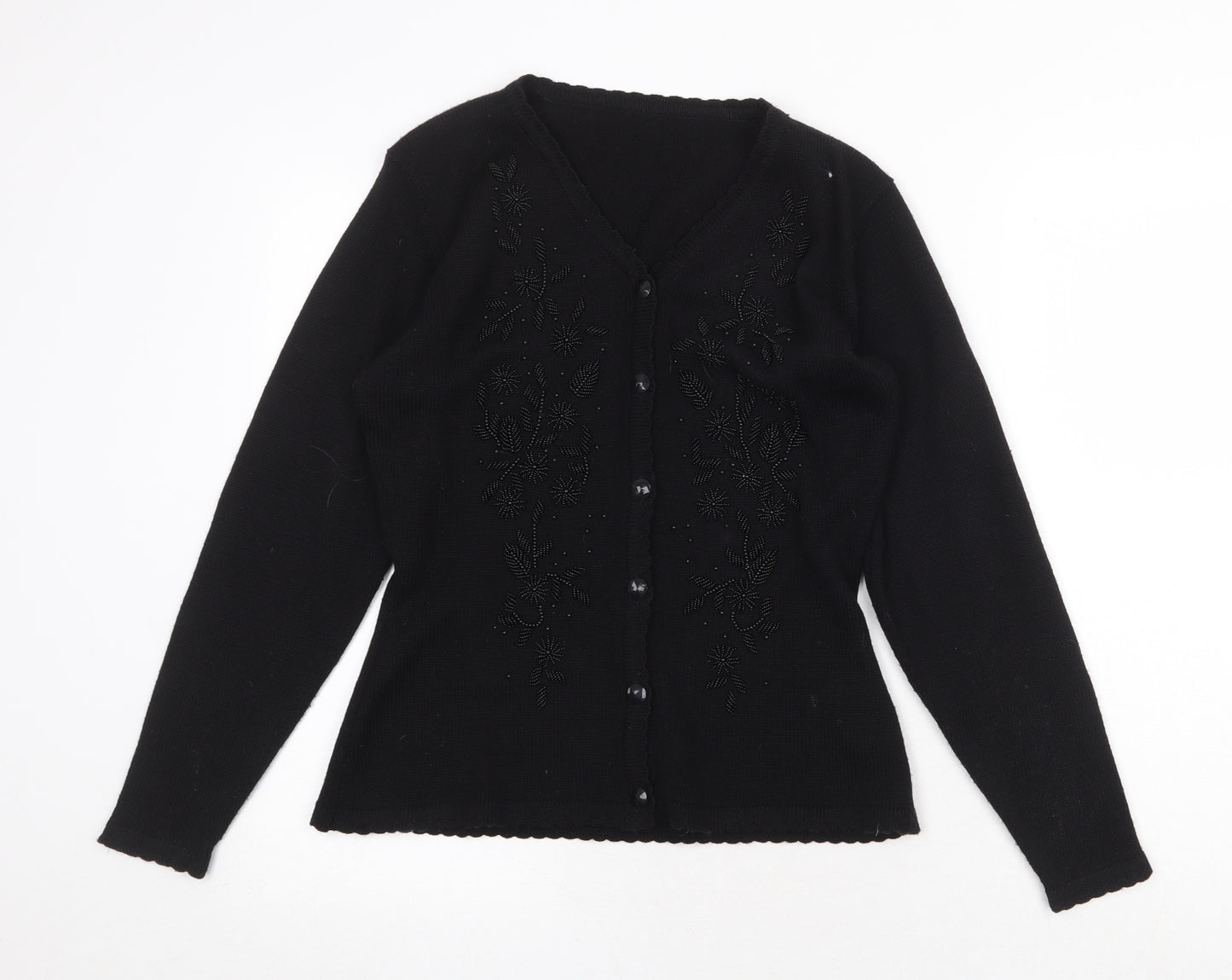 Marks and Spencer Womens Black V-Neck Acrylic Cardigan Jumper Size 10