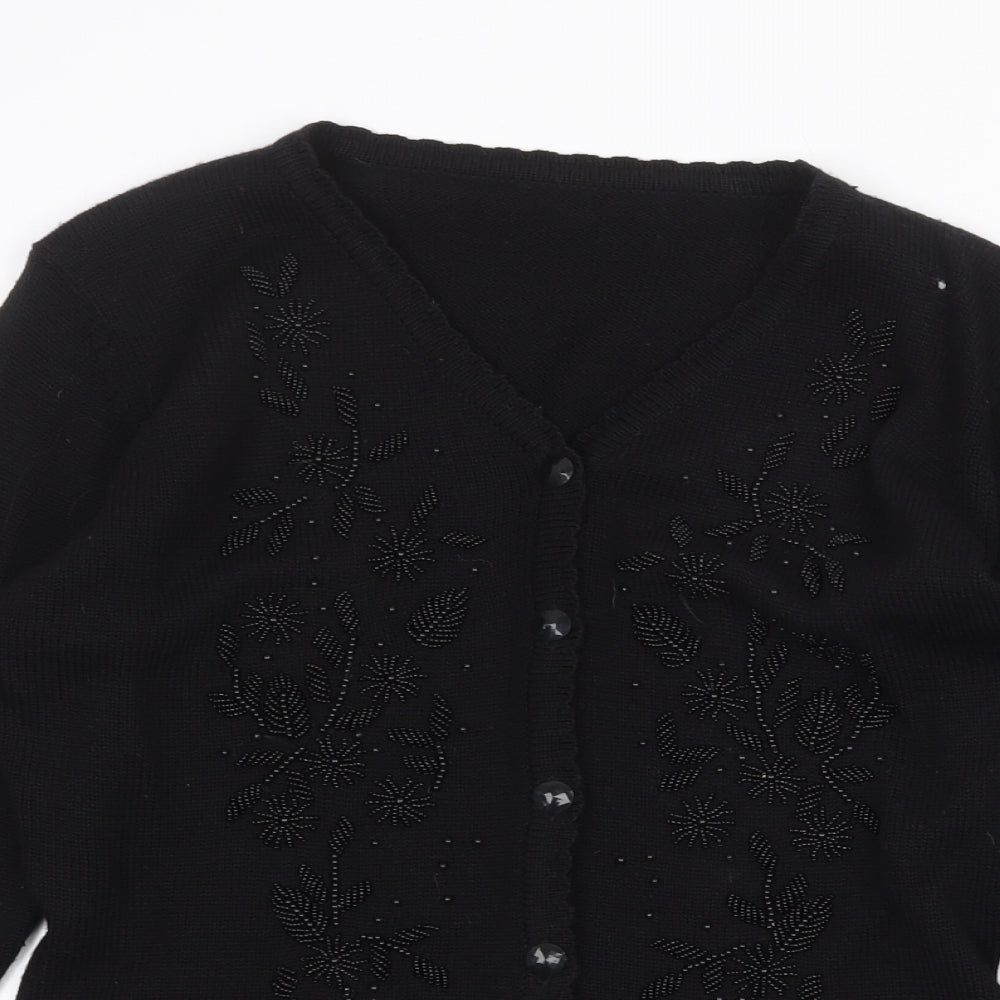 Marks and Spencer Womens Black V-Neck Acrylic Cardigan Jumper Size 10