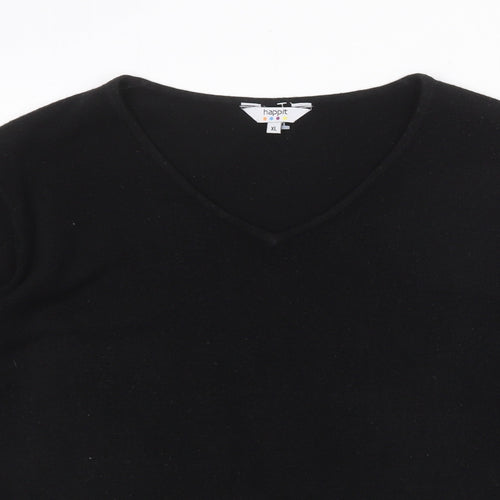 Happit Womens Black Acrylic Basic T-Shirt Size XL V-Neck