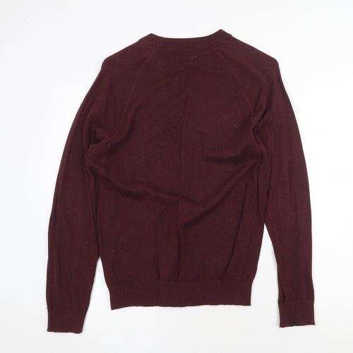 H&M Mens Red Round Neck Cotton Pullover Jumper Size M Long Sleeve