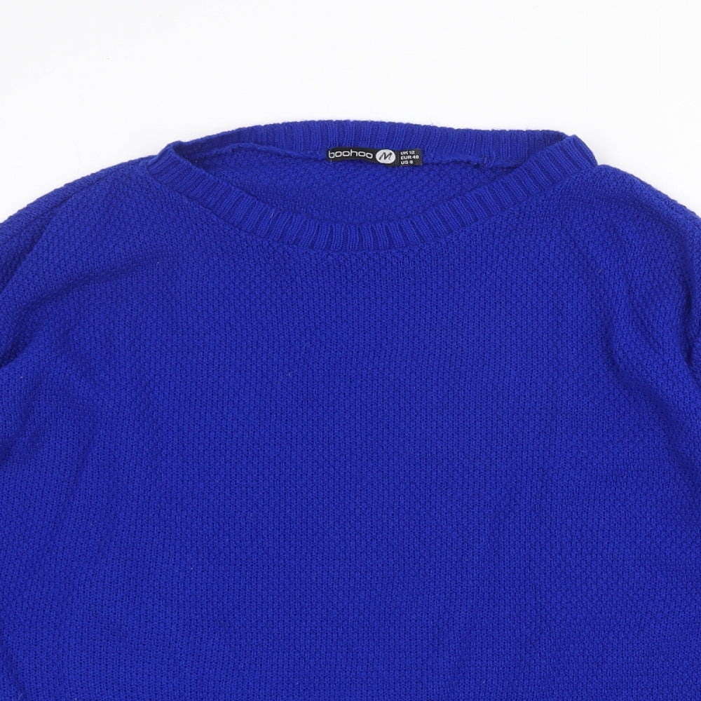 Boohoo Womens Blue Boat Neck Acrylic Pullover Jumper Size 12