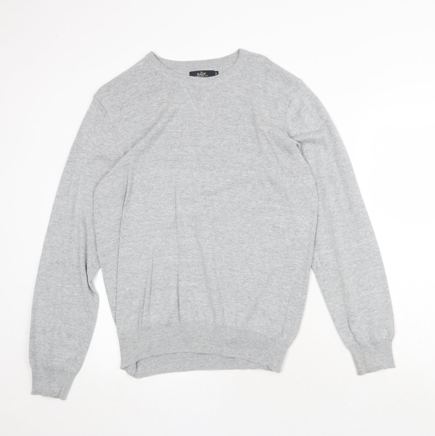 Easy Mens Grey Round Neck Cotton Pullover Jumper Size M Long Sleeve