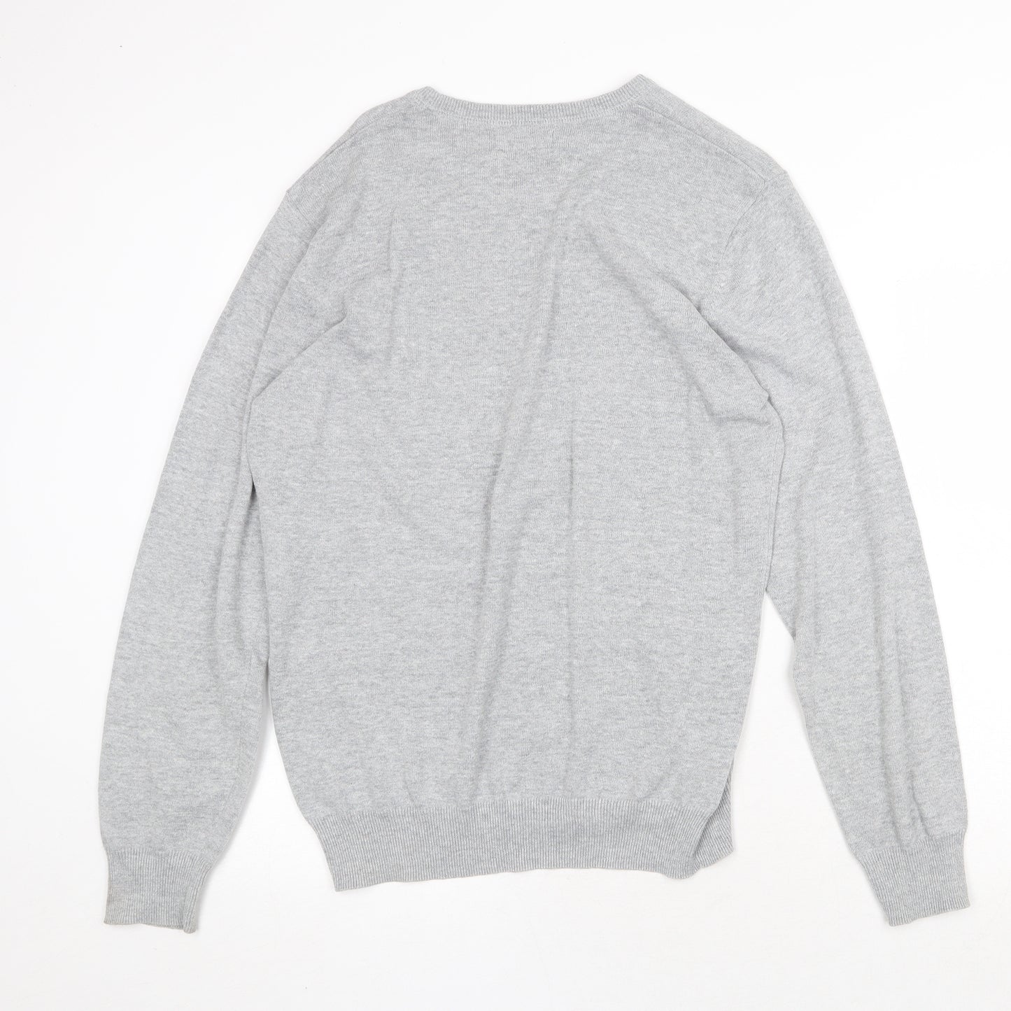 Easy Mens Grey Round Neck Cotton Pullover Jumper Size M Long Sleeve