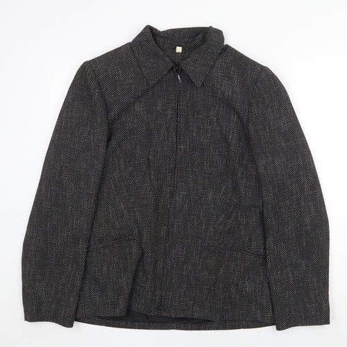 Preworn Womens Black Geometric Jacket Size 14 Zip
