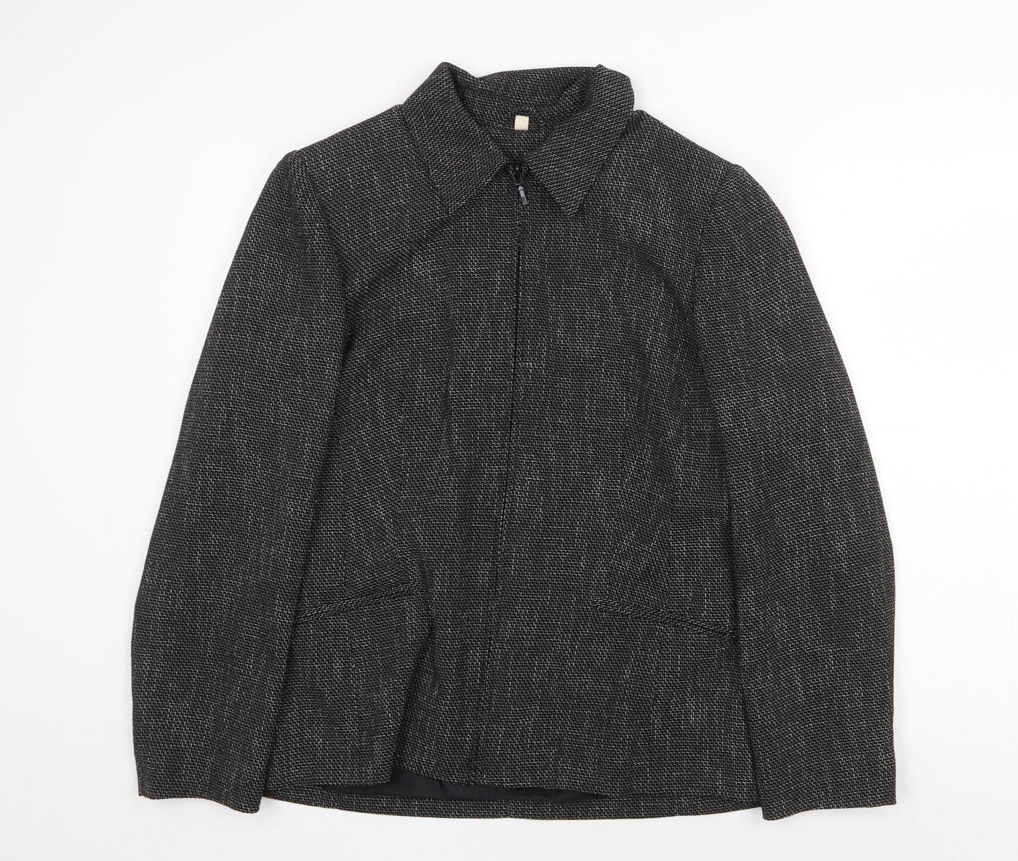 Preworn Womens Black Geometric Jacket Size 14 Zip