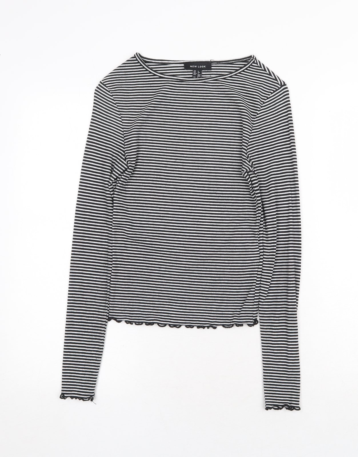 New Look Womens Black Striped Viscose Basic T-Shirt Size 6 Round Neck