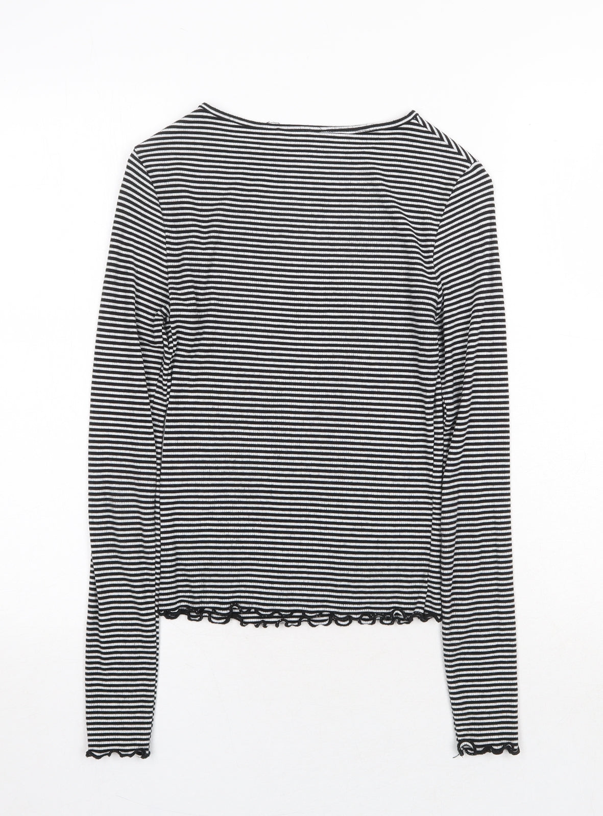 New Look Womens Black Striped Viscose Basic T-Shirt Size 6 Round Neck