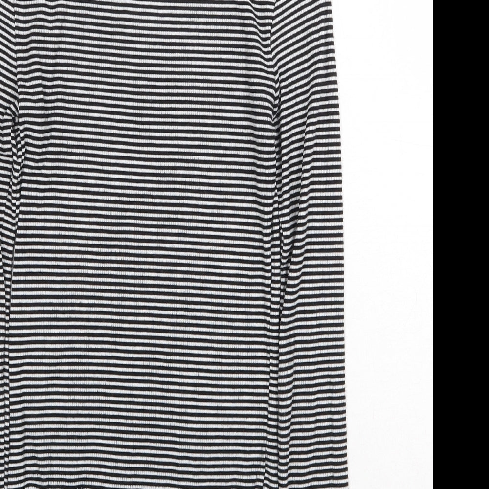New Look Womens Black Striped Viscose Basic T-Shirt Size 6 Round Neck