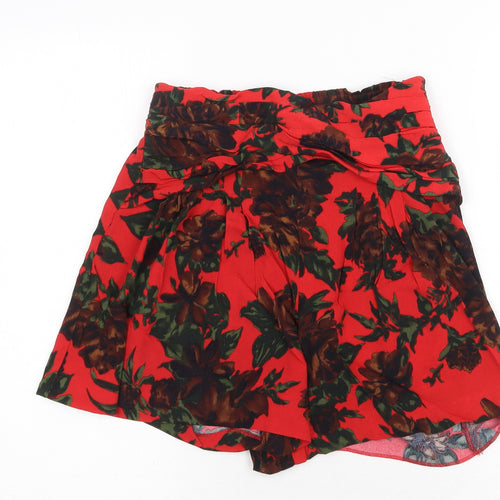 Zara Womens Red Floral Viscose Bermuda Shorts Size S Regular Pull On