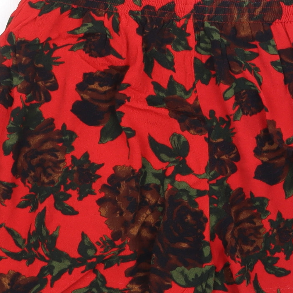 Zara Womens Red Floral Viscose Bermuda Shorts Size S Regular Pull On