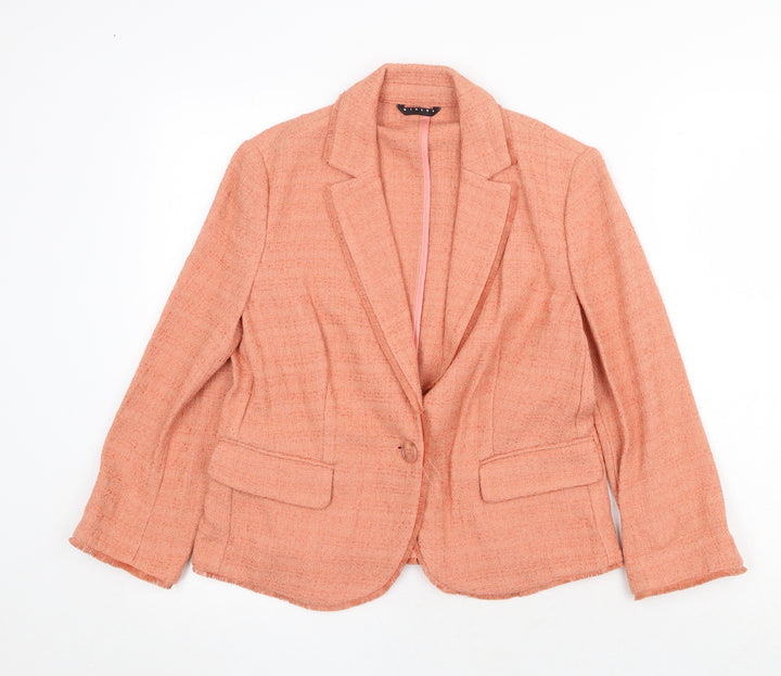 Sisley Womens Orange Geometric Jacket Blazer Size 10 Button