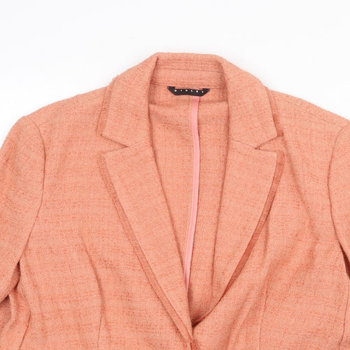 Sisley Womens Orange Geometric Jacket Blazer Size 10 Button