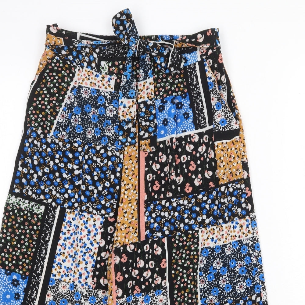 Primark Womens Multicoloured Floral Polyester Trousers Size 8 Regular Tie