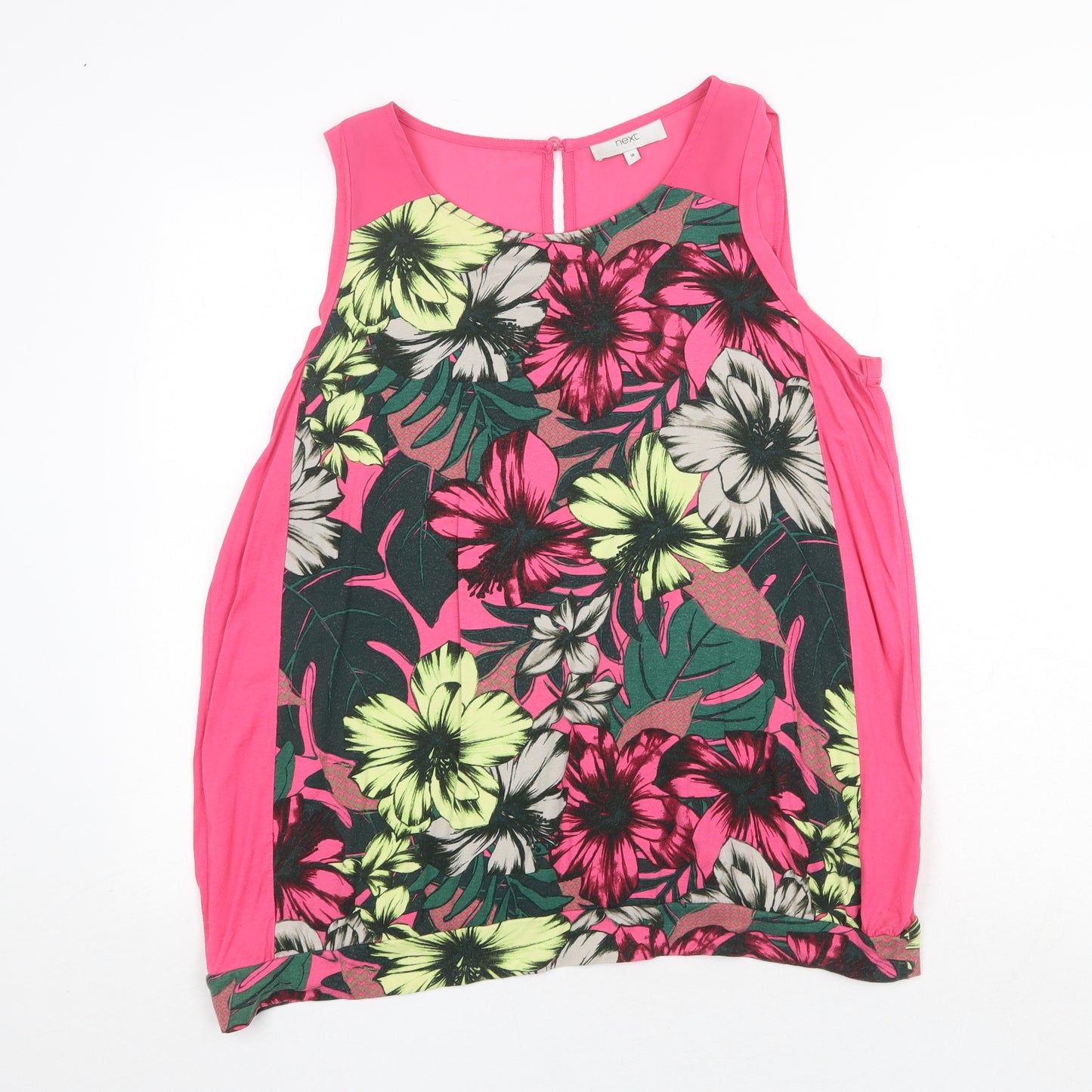 NEXT Womens Pink Floral Viscose Basic Tank Size 18 Round Neck