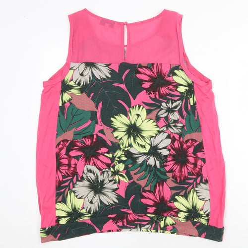 NEXT Womens Pink Floral Viscose Basic Tank Size 18 Round Neck