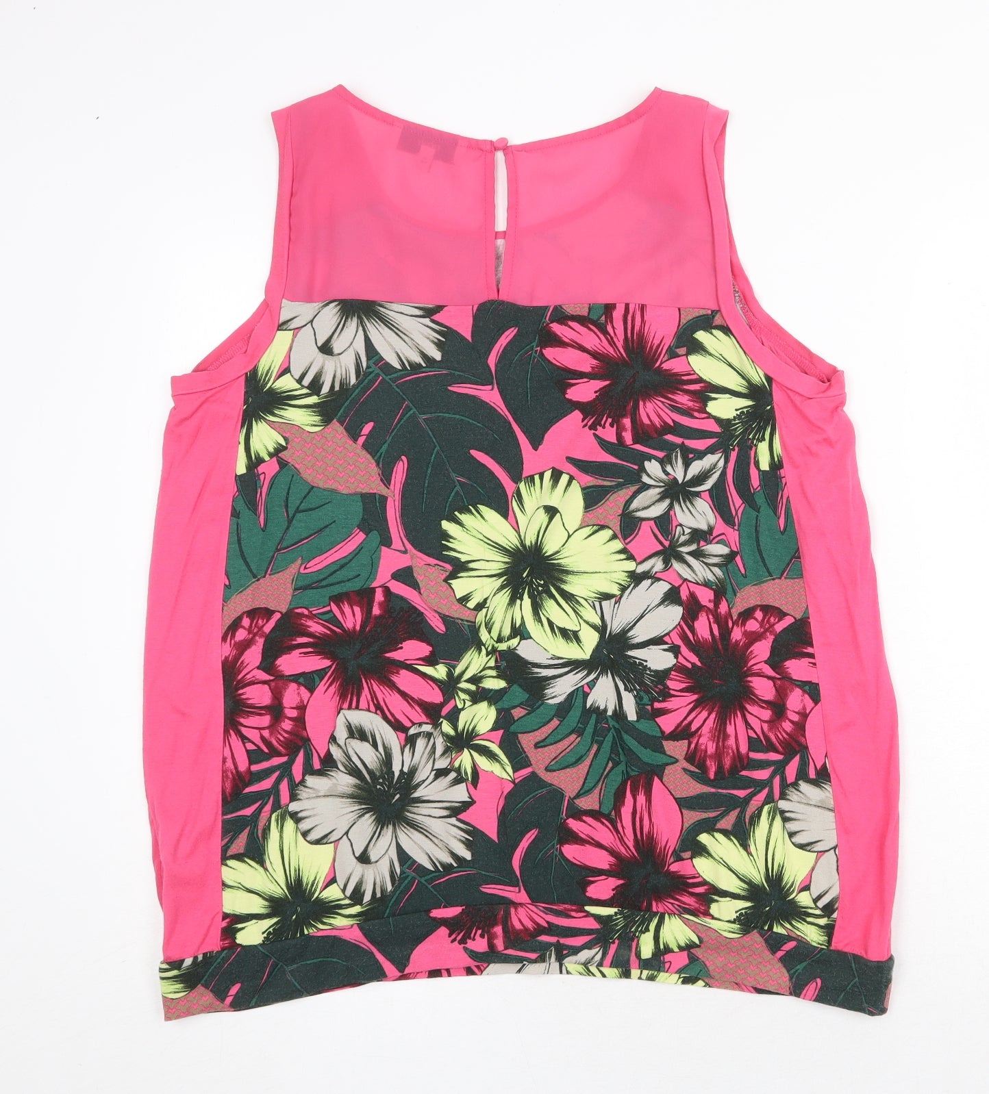 NEXT Womens Pink Floral Viscose Basic Tank Size 18 Round Neck