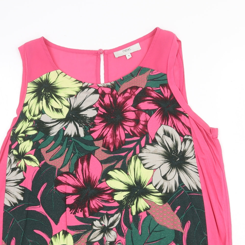 NEXT Womens Pink Floral Viscose Basic Tank Size 18 Round Neck