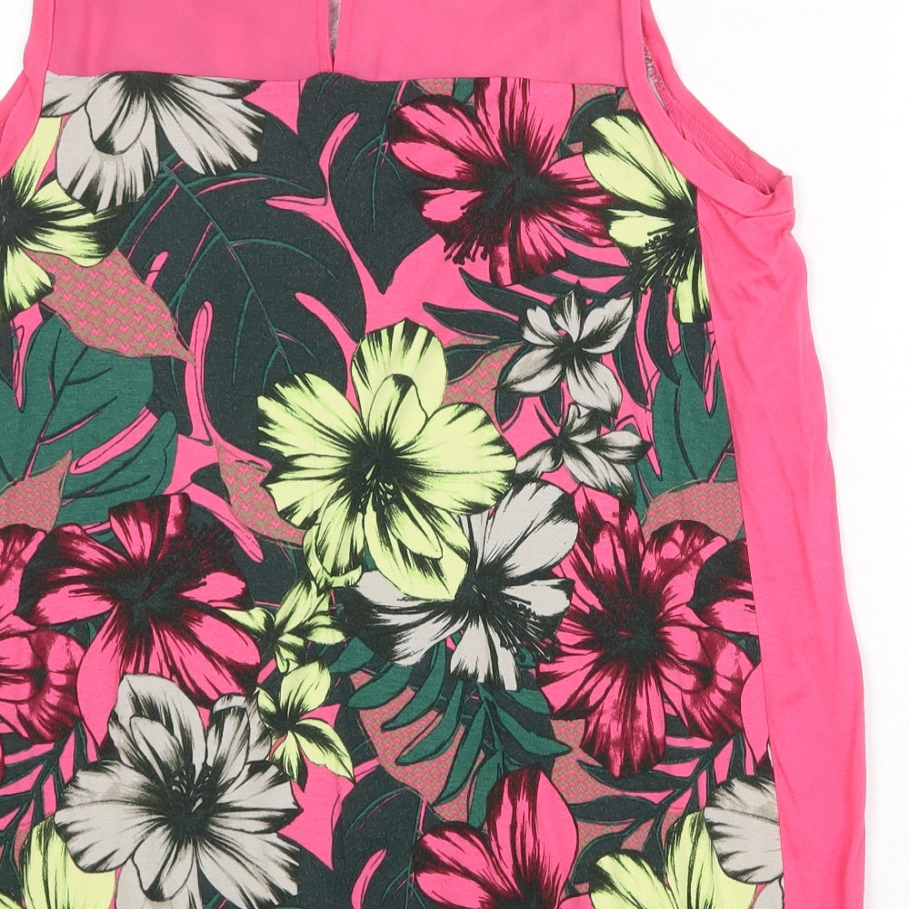 NEXT Womens Pink Floral Viscose Basic Tank Size 18 Round Neck
