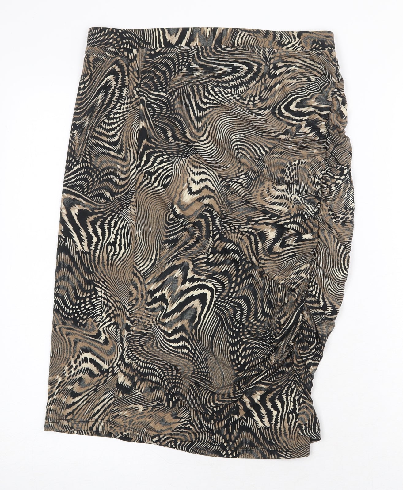 Marks and Spencer Womens Brown Geometric Polyester Bandage Skirt Size 14