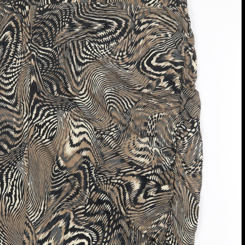 Marks and Spencer Womens Brown Geometric Polyester Bandage Skirt Size 14