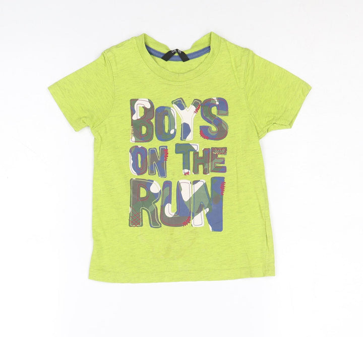 George Boys Green Cotton Basic T-Shirt Size 2-3 Years Round Neck Pullover - Boys on the run