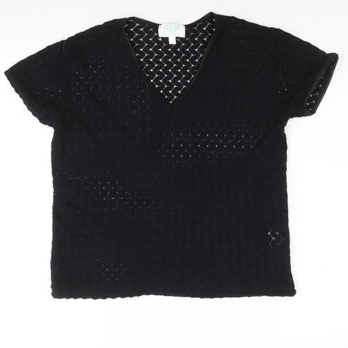 REP Womens Black Nylon Basic T-Shirt Size L V-Neck
