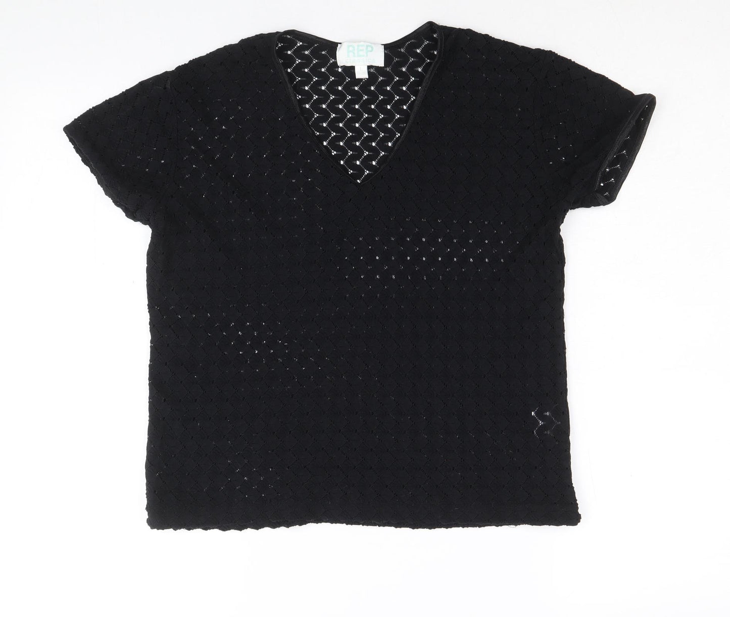 REP Womens Black Nylon Basic T-Shirt Size L V-Neck