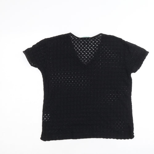 REP Womens Black Nylon Basic T-Shirt Size L V-Neck