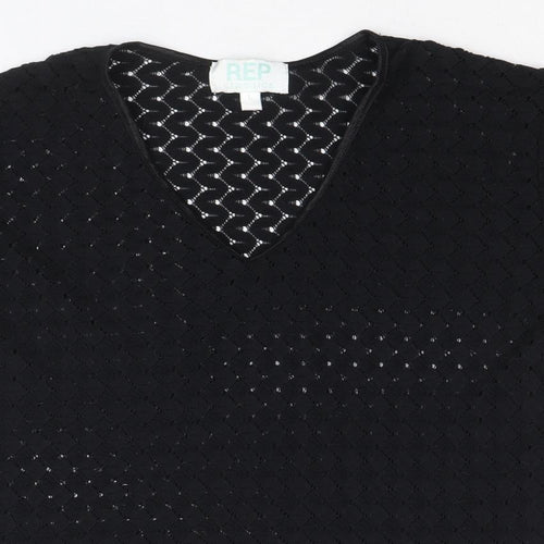 REP Womens Black Nylon Basic T-Shirt Size L V-Neck