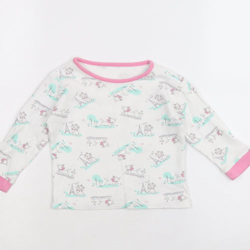 George Girls White Geometric Cotton Basic T-Shirt Size 9-12 Months Round Neck Pullover - Marie the cat disney