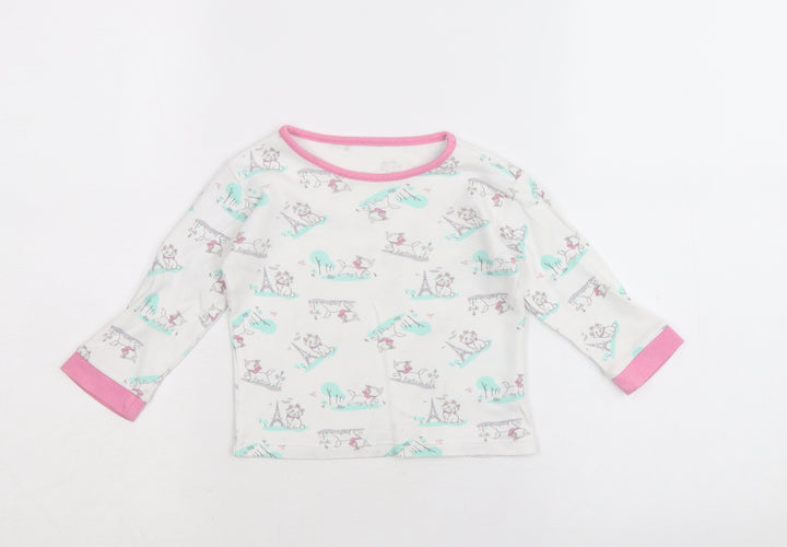 George Girls White Geometric Cotton Basic T-Shirt Size 9-12 Months Round Neck Pullover - Marie the cat disney
