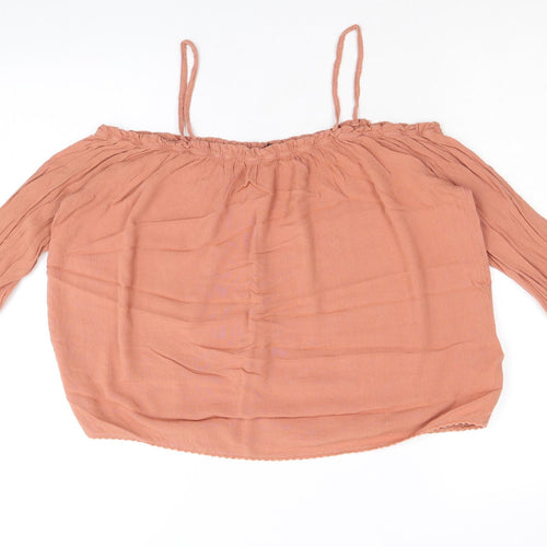 New Look Womens Brown Viscose Basic Blouse Size 8 Square Neck - Cold Shoulder
