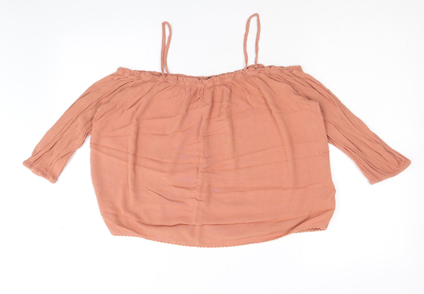 New Look Womens Brown Viscose Basic Blouse Size 8 Square Neck - Cold Shoulder