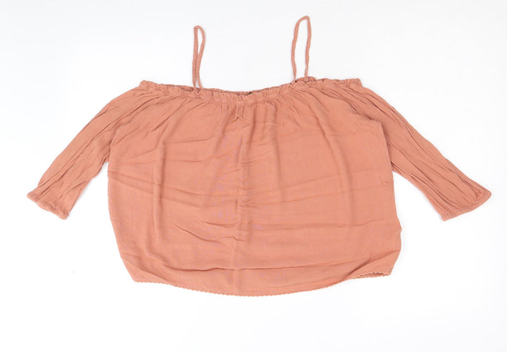 New Look Womens Brown Viscose Basic Blouse Size 8 Square Neck - Cold Shoulder
