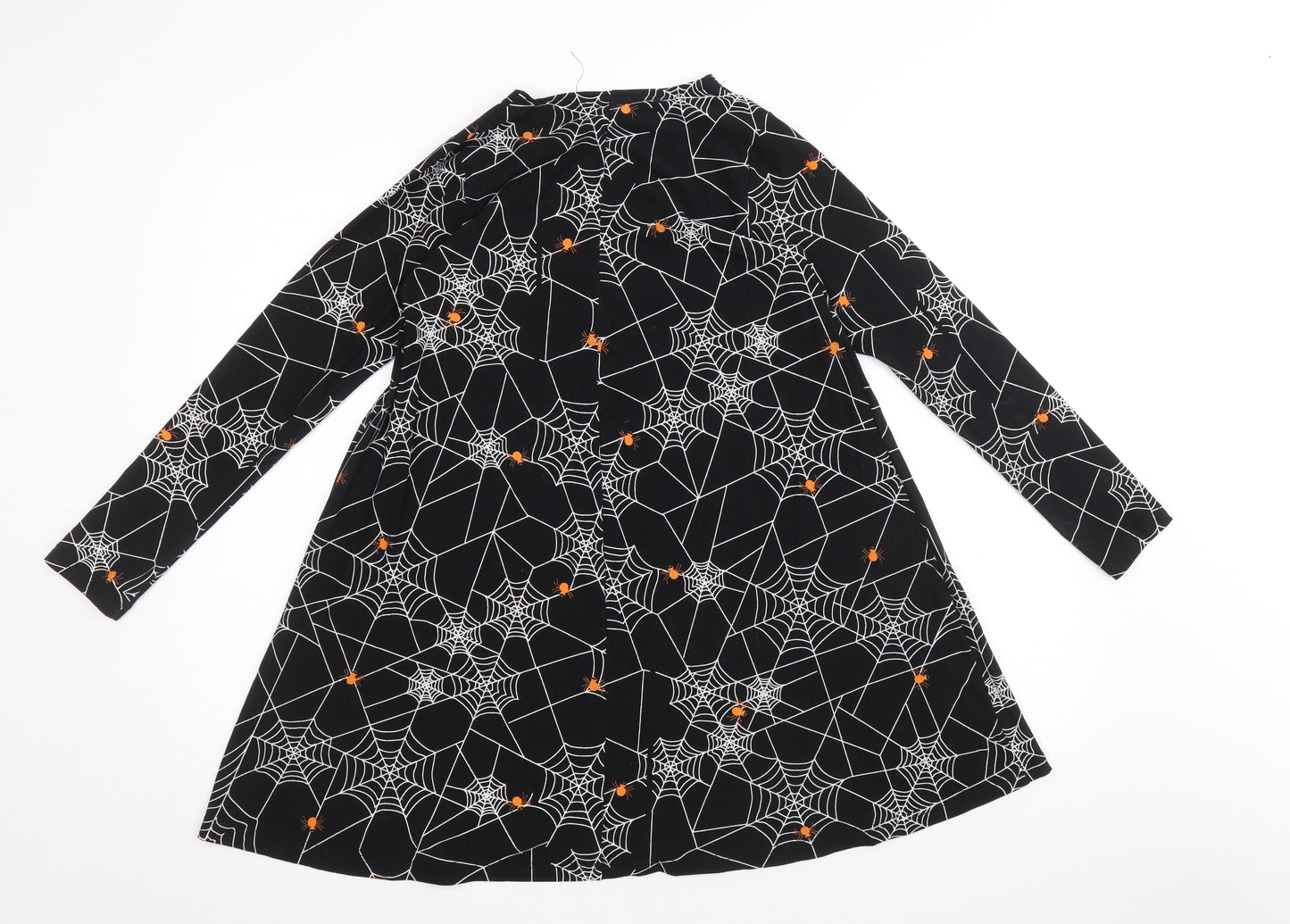 Poetic Soul Girls Black Geometric Polyester A-Line Size 11-12 Years Round Neck Pullover - Spider Web Halloween