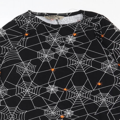 Poetic Soul Girls Black Geometric Polyester A-Line Size 11-12 Years Round Neck Pullover - Spider Web Halloween
