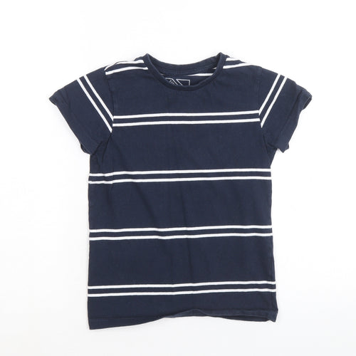 Matalan Boys Blue Striped 100% Cotton Basic T-Shirt Size 8 Years Round Neck Pullover