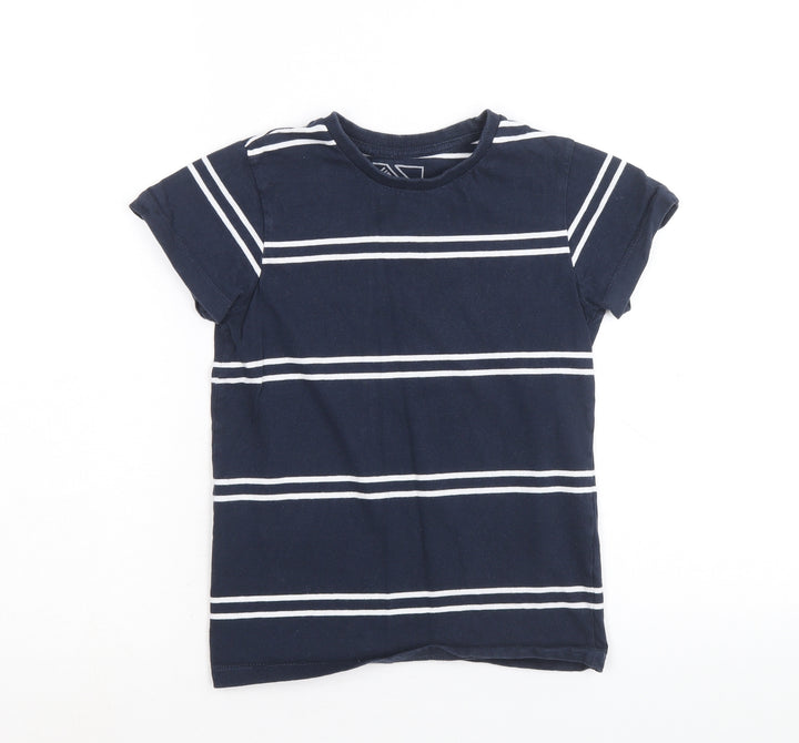 Matalan Boys Blue Striped 100% Cotton Basic T-Shirt Size 8 Years Round Neck Pullover