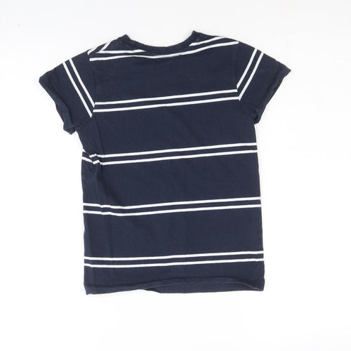 Matalan Boys Blue Striped 100% Cotton Basic T-Shirt Size 8 Years Round Neck Pullover