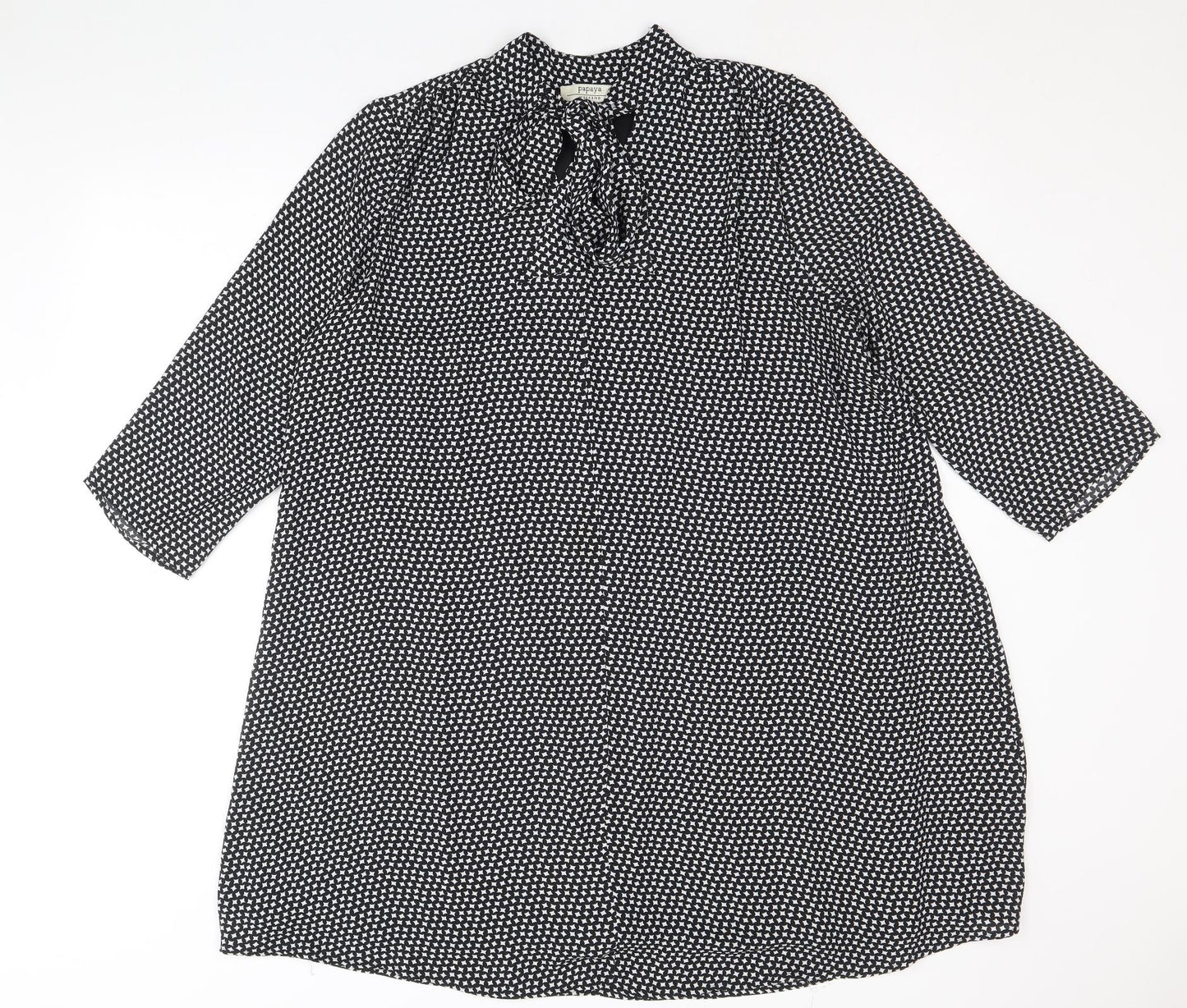 Papaya Womens Black Geometric Polyester A-Line Size 14 V-Neck Tie