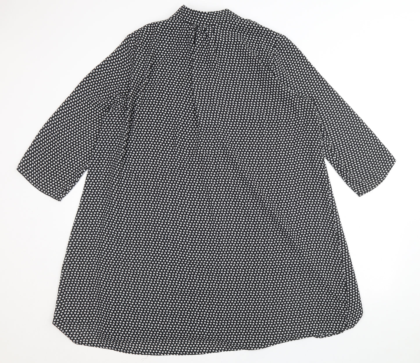 Papaya Womens Black Geometric Polyester A-Line Size 14 V-Neck Tie