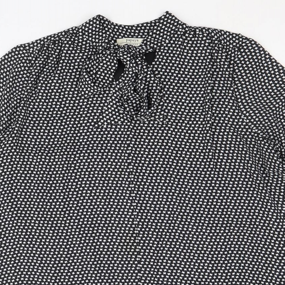 Papaya Womens Black Geometric Polyester A-Line Size 14 V-Neck Tie