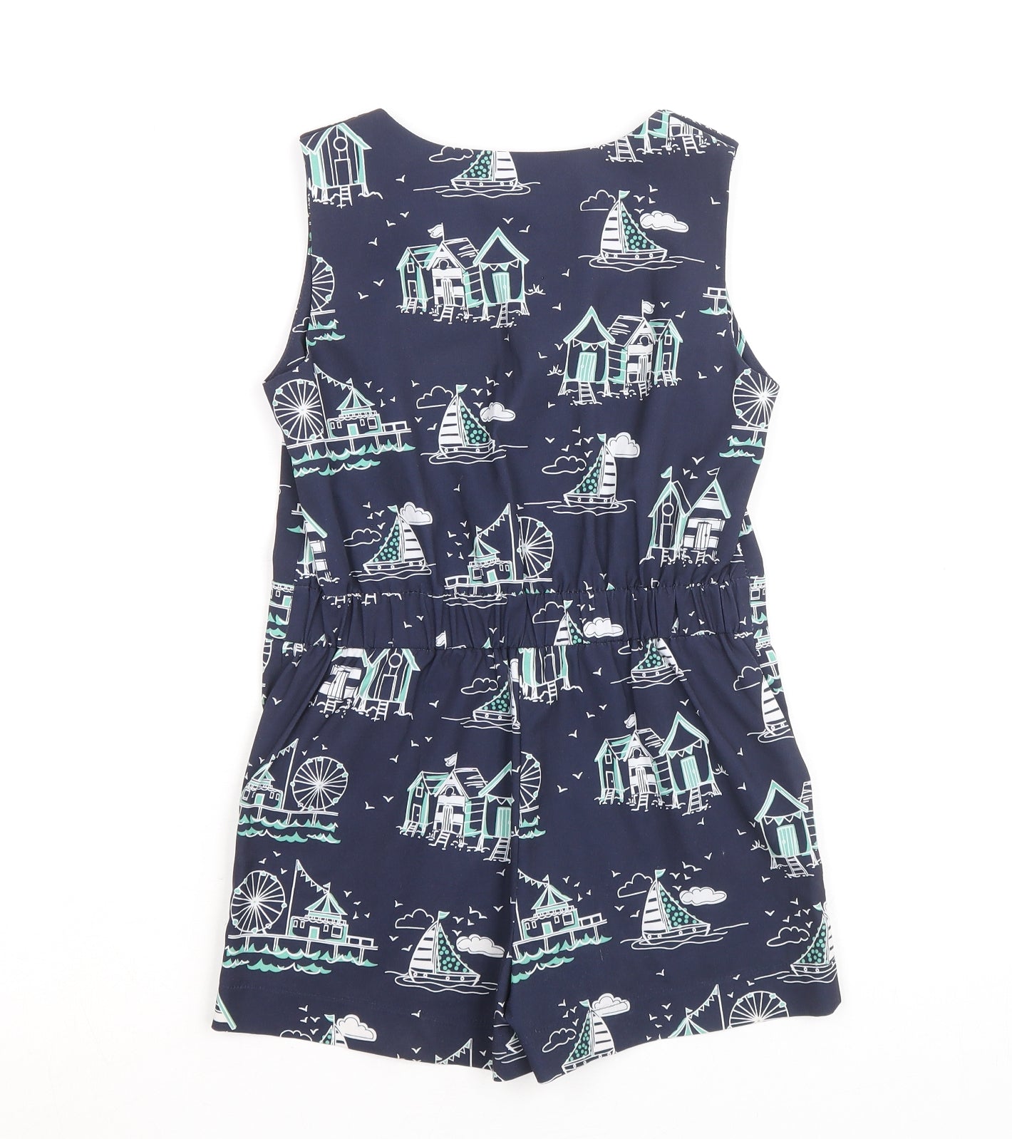 George Girls Blue Geometric Cotton Playsuit One-Piece Size 5-6 Years Button