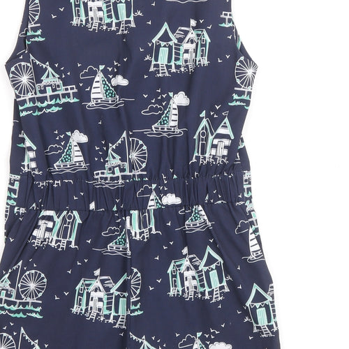 George Girls Blue Geometric Cotton Playsuit One-Piece Size 5-6 Years Button
