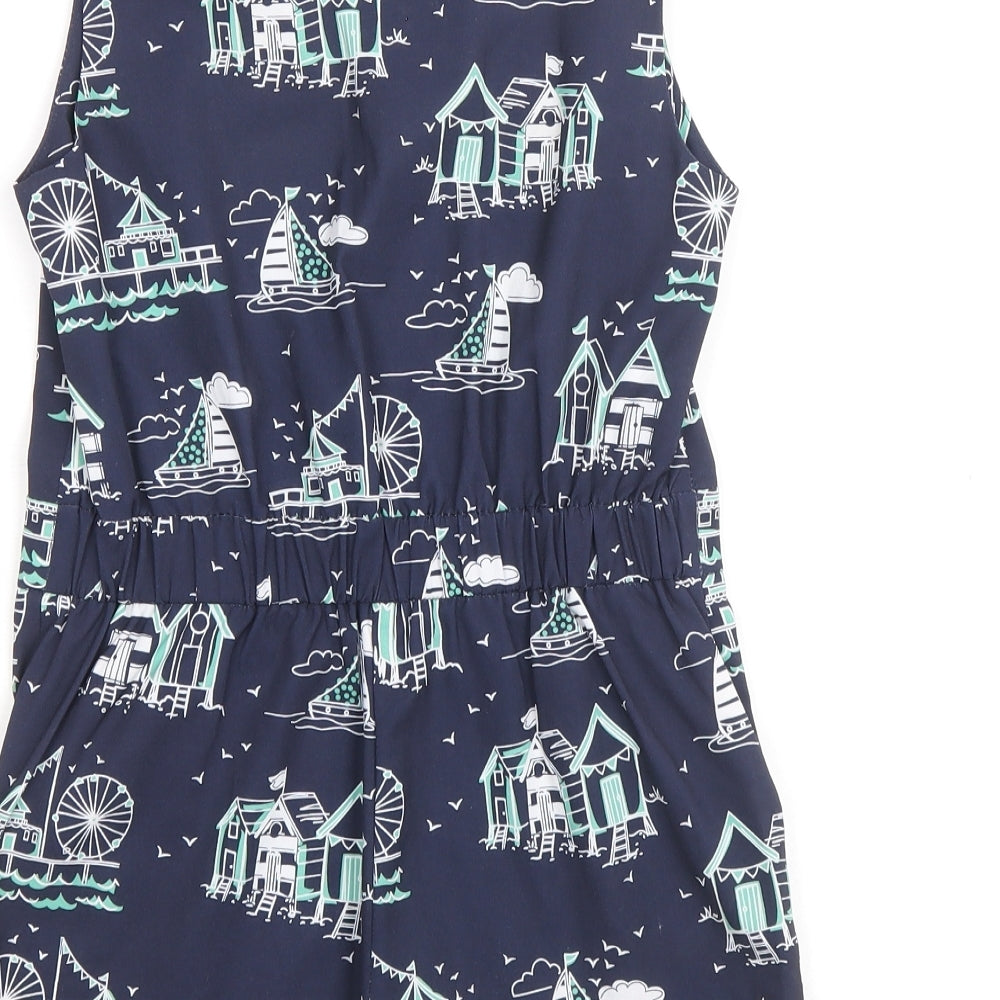 George Girls Blue Geometric Cotton Playsuit One-Piece Size 5-6 Years Button