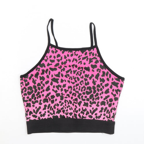 Matalan Girls Pink Animal Print Polyester Camisole Tank Size 12 Years Scoop Neck Pullover - Leopard print