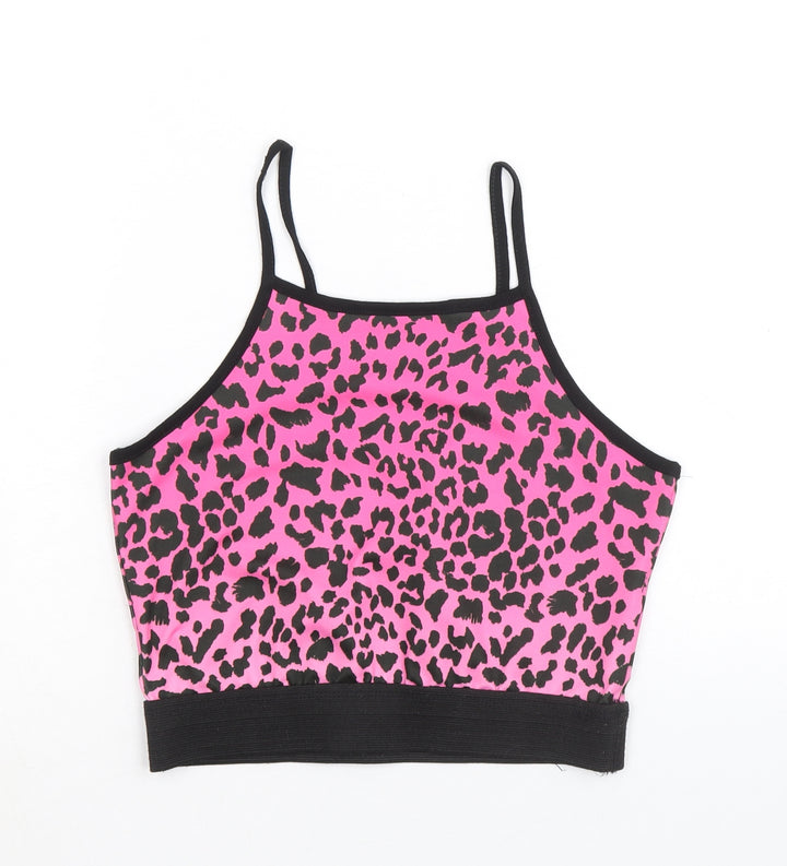 Matalan Girls Pink Animal Print Polyester Camisole Tank Size 12 Years Scoop Neck Pullover - Leopard print